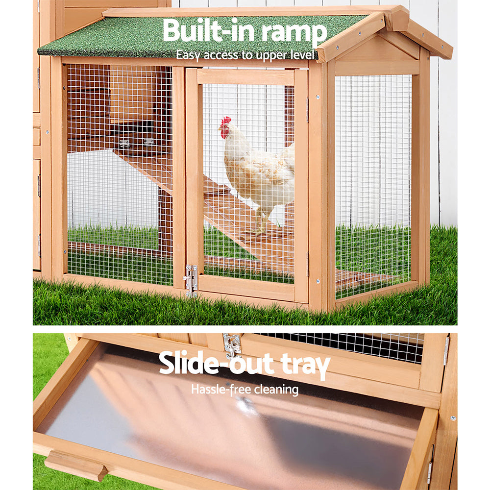 Marlook Chicken Coop Rabbit Hutch 138cm x 44cm x 85cm Large House Run Cage Wooden Outdoor