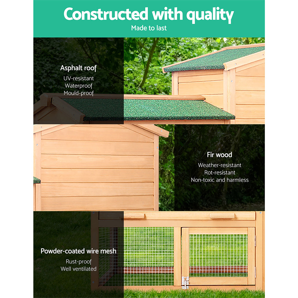 Marlook Chicken Coop Rabbit Hutch 138cm x 44cm x 85cm Large House Run Cage Wooden Outdoor