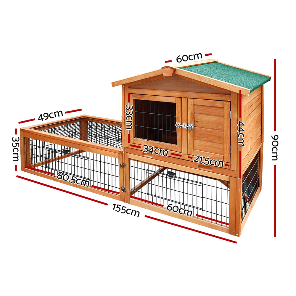 Marlook Chicken Coop 155cm x 49cm x 90cm Rabbit Hutch Large Run Wooden Cage House Outdoor