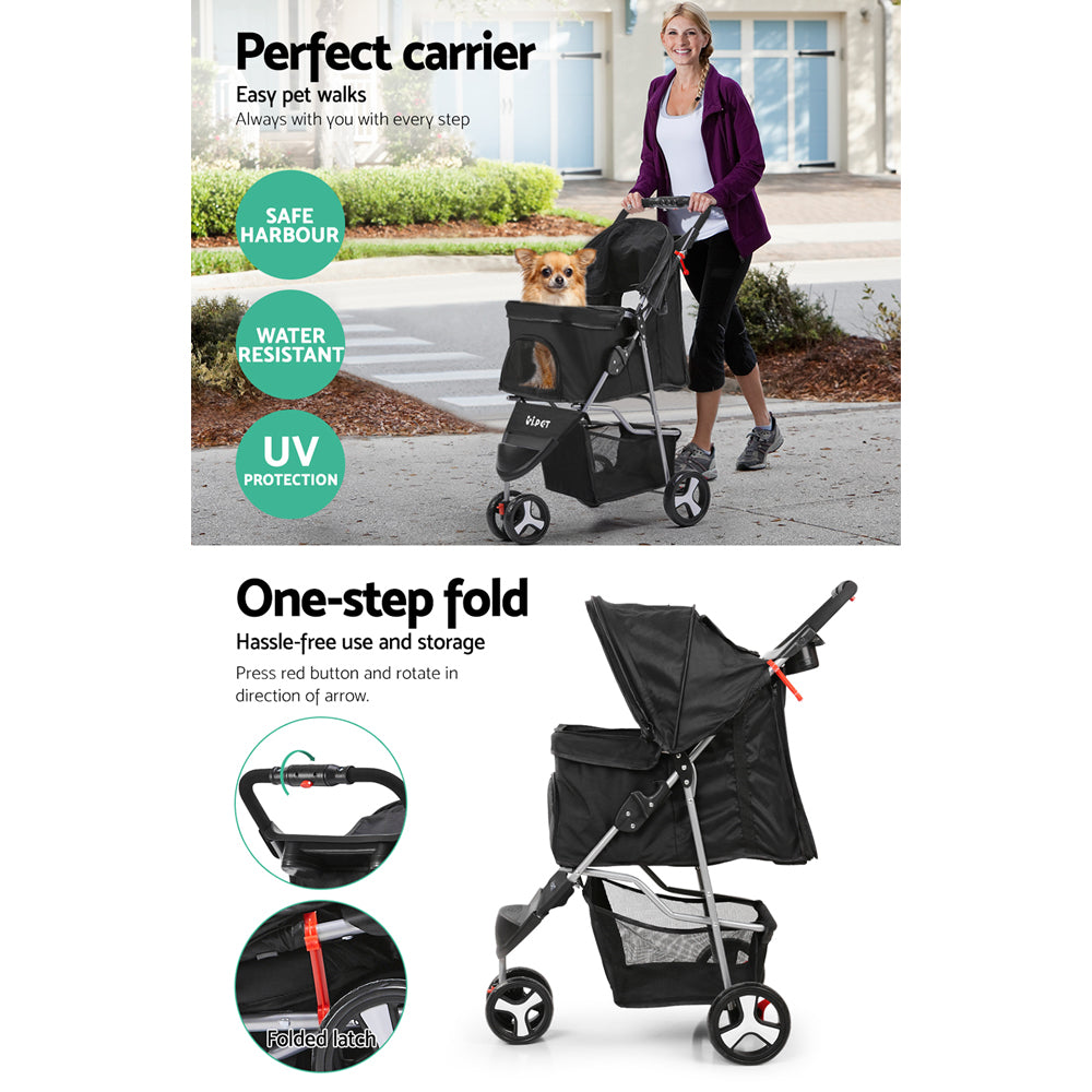 Marlook Pet Stroller Dog Pram Cat Carrier Large Travel Pushchair Foldable 3 Wheels