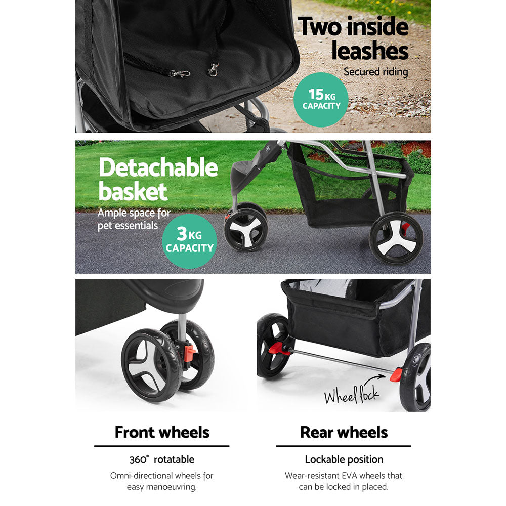 Marlook Pet Stroller Dog Pram Cat Carrier Large Travel Pushchair Foldable 3 Wheels