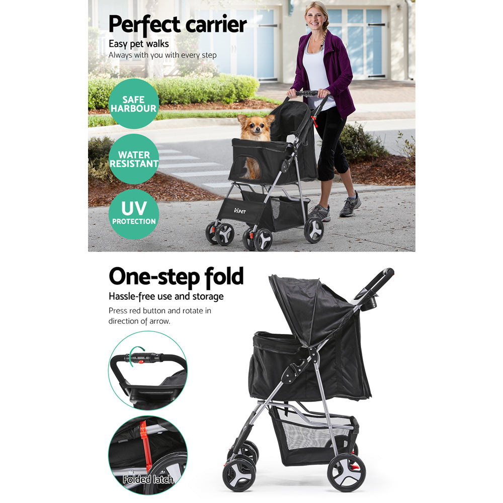 Marlook 4 Wheel Pet Stroller - Black