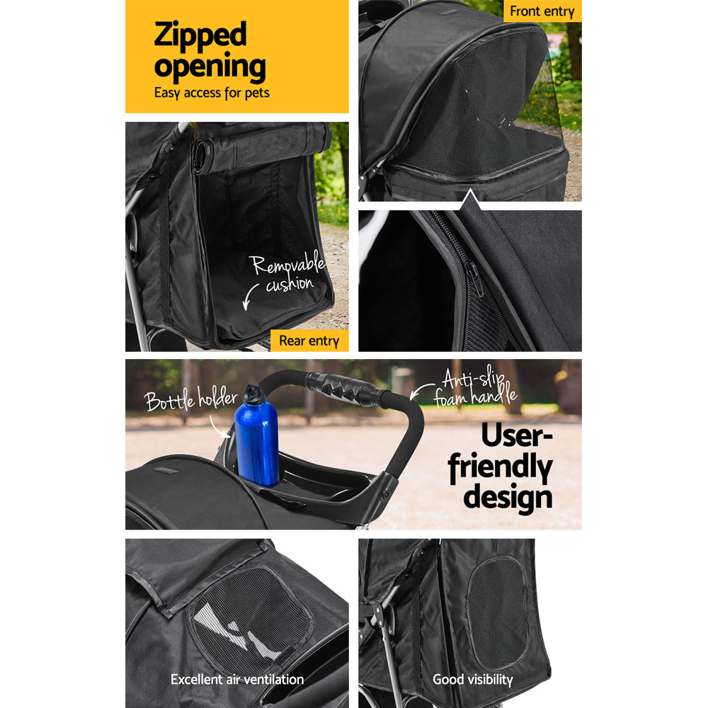 Marlook 4 Wheel Pet Stroller - Black