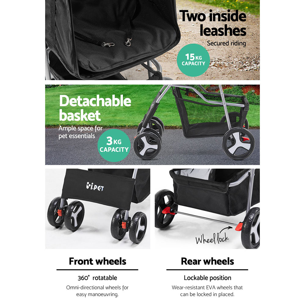 Marlook 4 Wheel Pet Stroller - Black