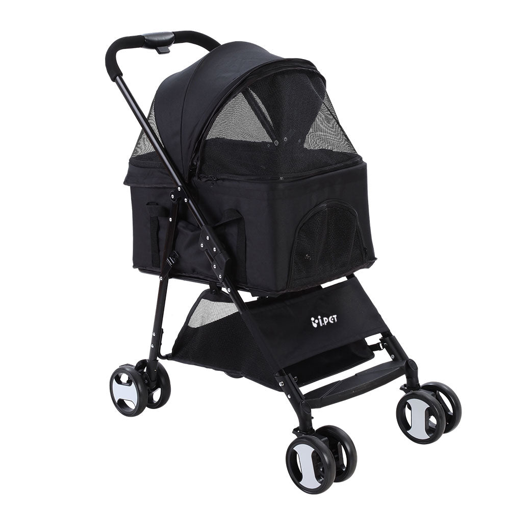 Marlook Pet Stroller Dog Pram Cat Carrier Travel Large Pushchair Foldable 4 Wheels Black