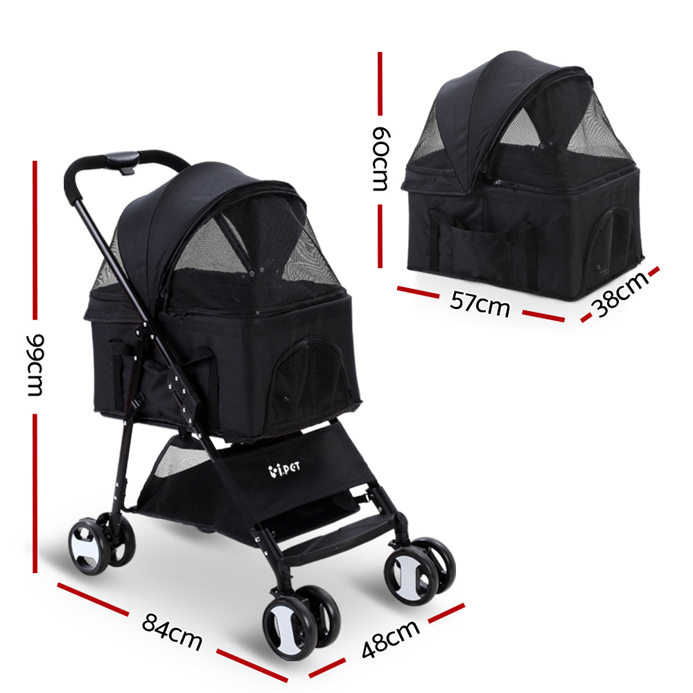 Marlook Pet Stroller Dog Pram Cat Carrier Travel Large Pushchair Foldable 4 Wheels Black