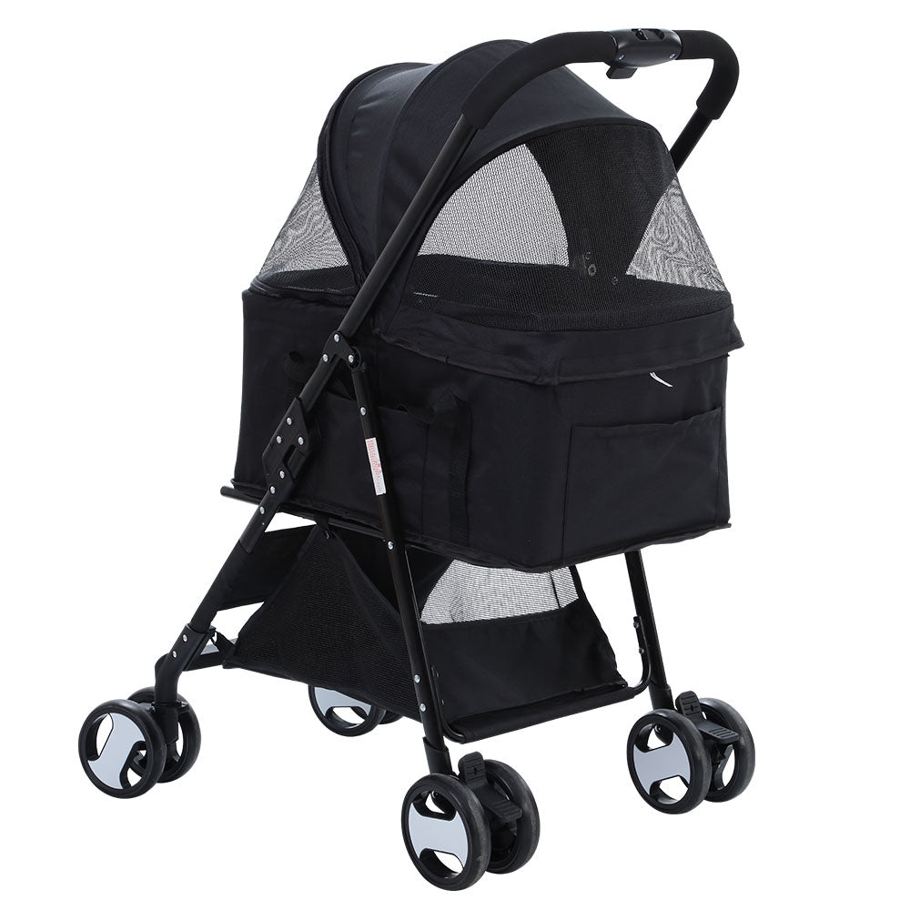 Marlook Pet Stroller Dog Pram Cat Carrier Travel Large Pushchair Foldable 4 Wheels Black