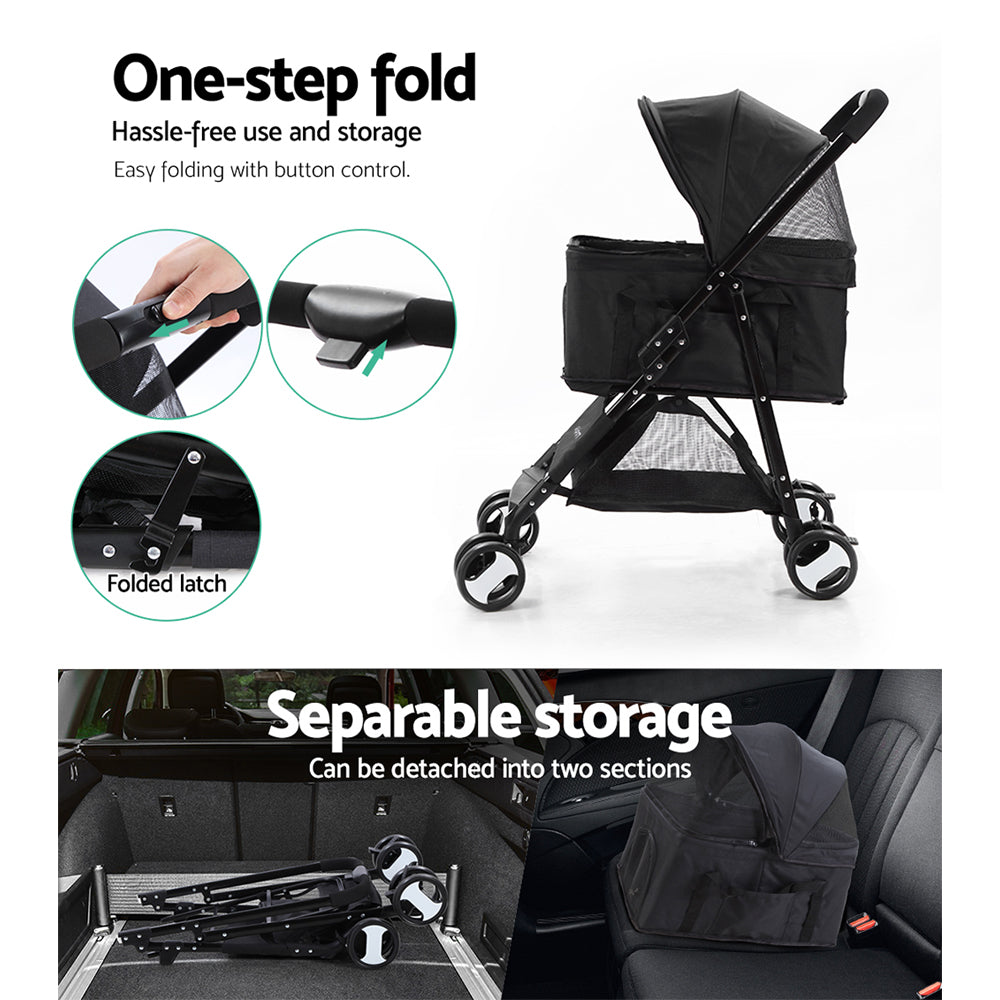 Marlook Pet Stroller Dog Pram Cat Carrier Travel Large Pushchair Foldable 4 Wheels Black