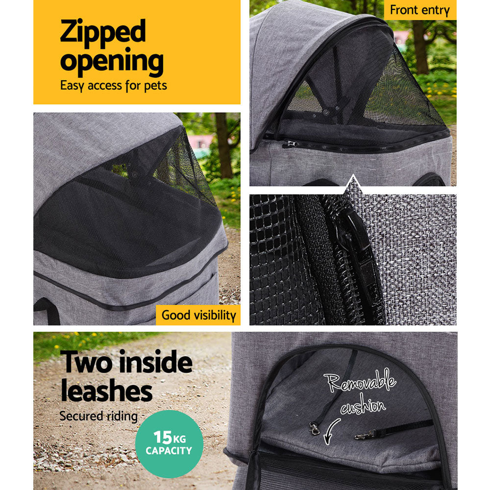 Marlook Pet Stroller Dog Pram Cat Carrier Travel Large Pushchair Foldable 4 Wheels Grey