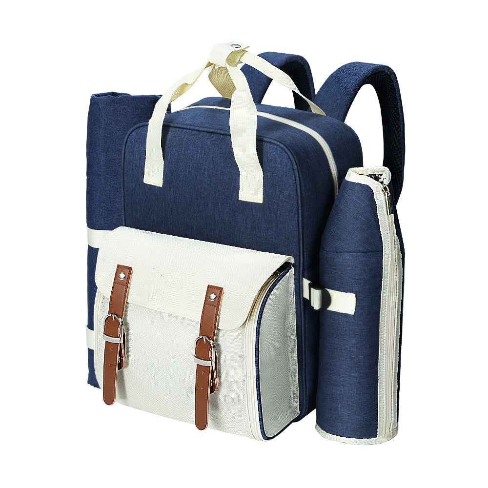 Marlook 4 Person Picnic Basket Set Backpack Bag Insulated Blue
