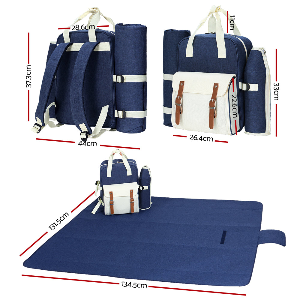 Marlook 4 Person Picnic Basket Set Backpack Bag Insulated Blue