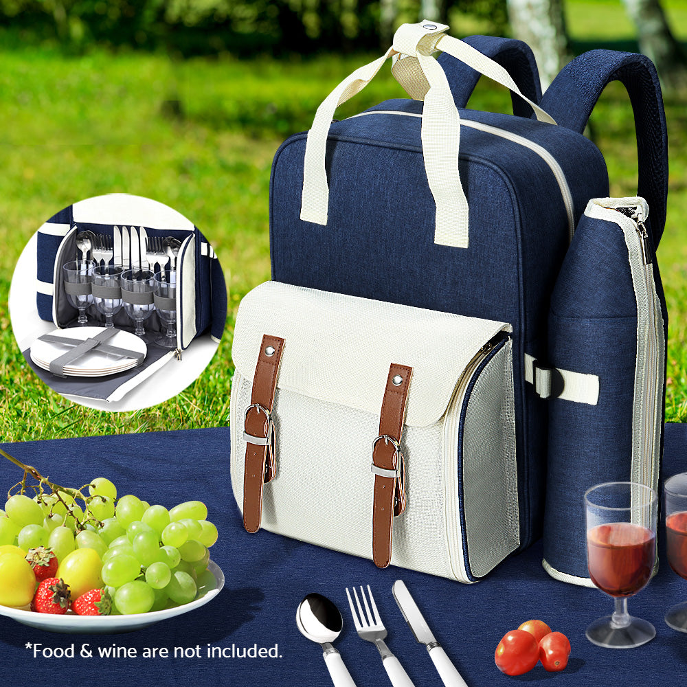Marlook 4 Person Picnic Basket Set Backpack Bag Insulated Blue