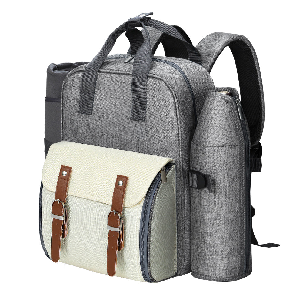 Marlook 4 Person Picnic Basket Set Backpack Bag Insulated Grey