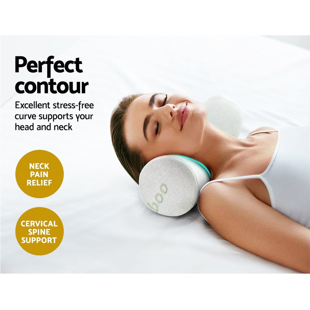 Marlook Bedding Memory Foam Neck Roll Pillow Bamboo Cover