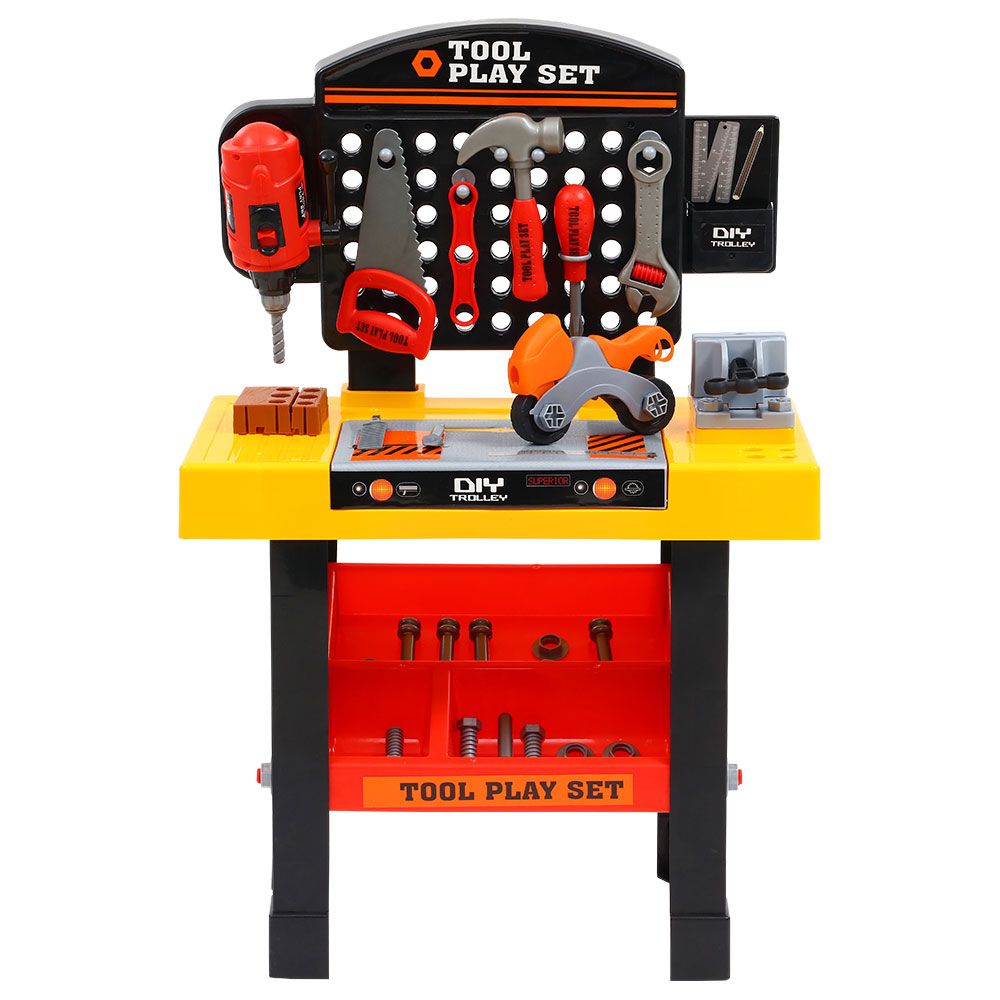 Marlook Kids Pretend Workbench DIY Tools 54 Piece Children Role Play Toys Black