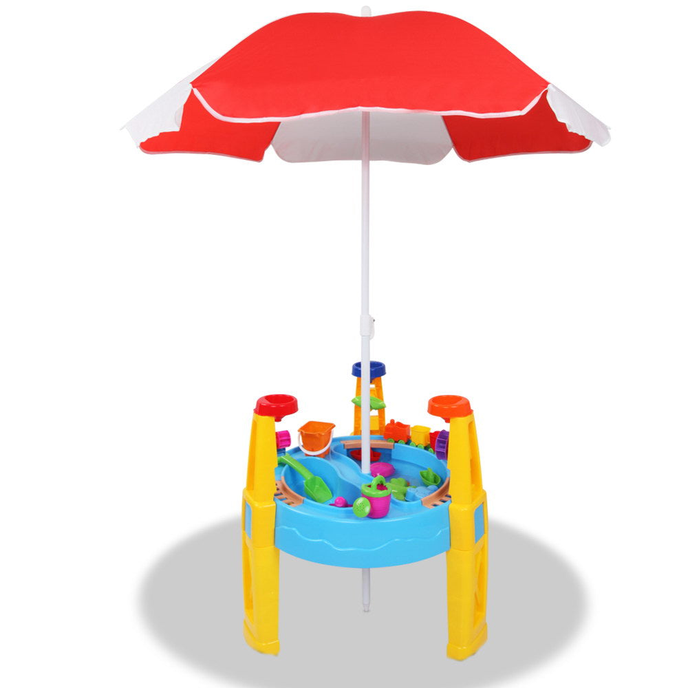 Marlook Kids Sandpit Pretend Play Set Water Sand Table Children Outdoor Toy Umbrella