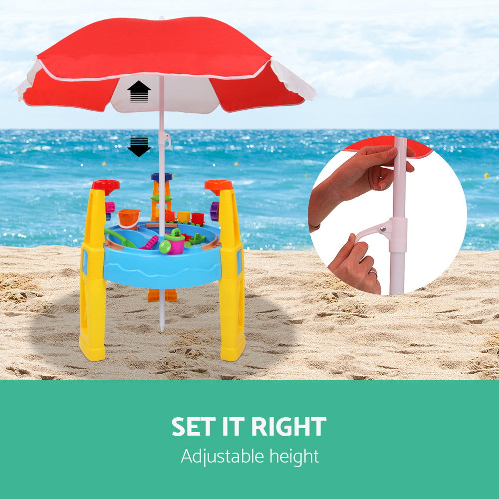 Marlook Kids Sandpit Pretend Play Set Water Sand Table Children Outdoor Toy Umbrella