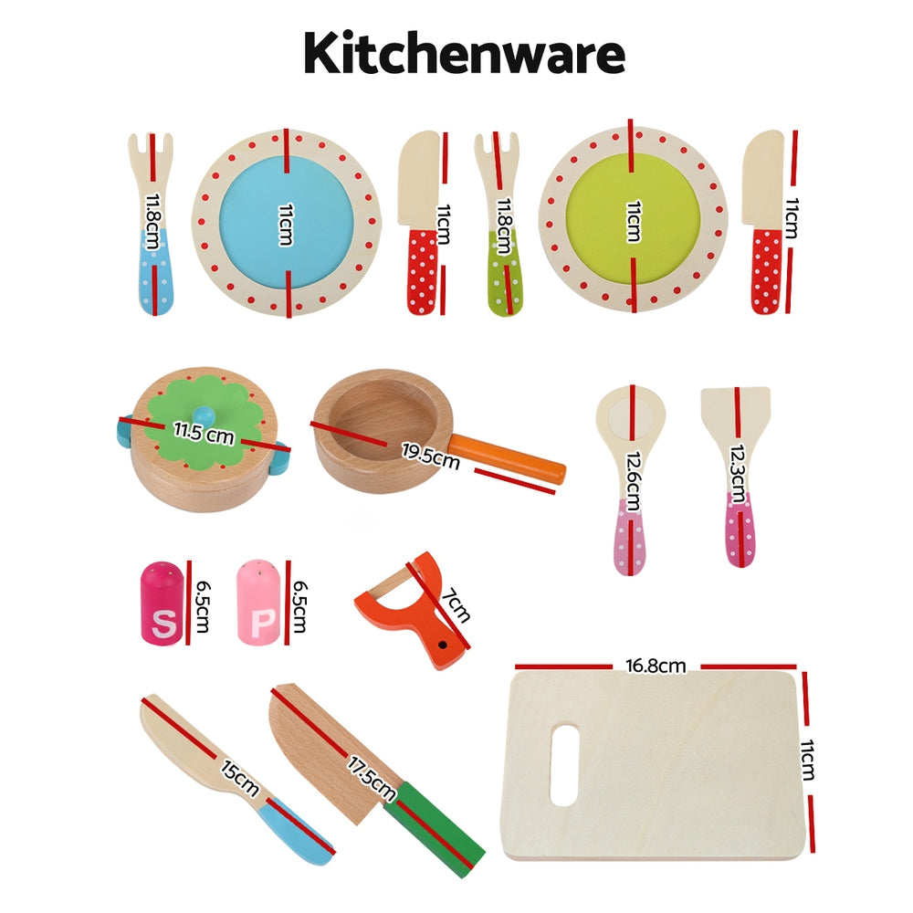 Marlook Kids Kitchen Play Set Wooden Pretend Toys Cooking Utensils Pots Pans Food