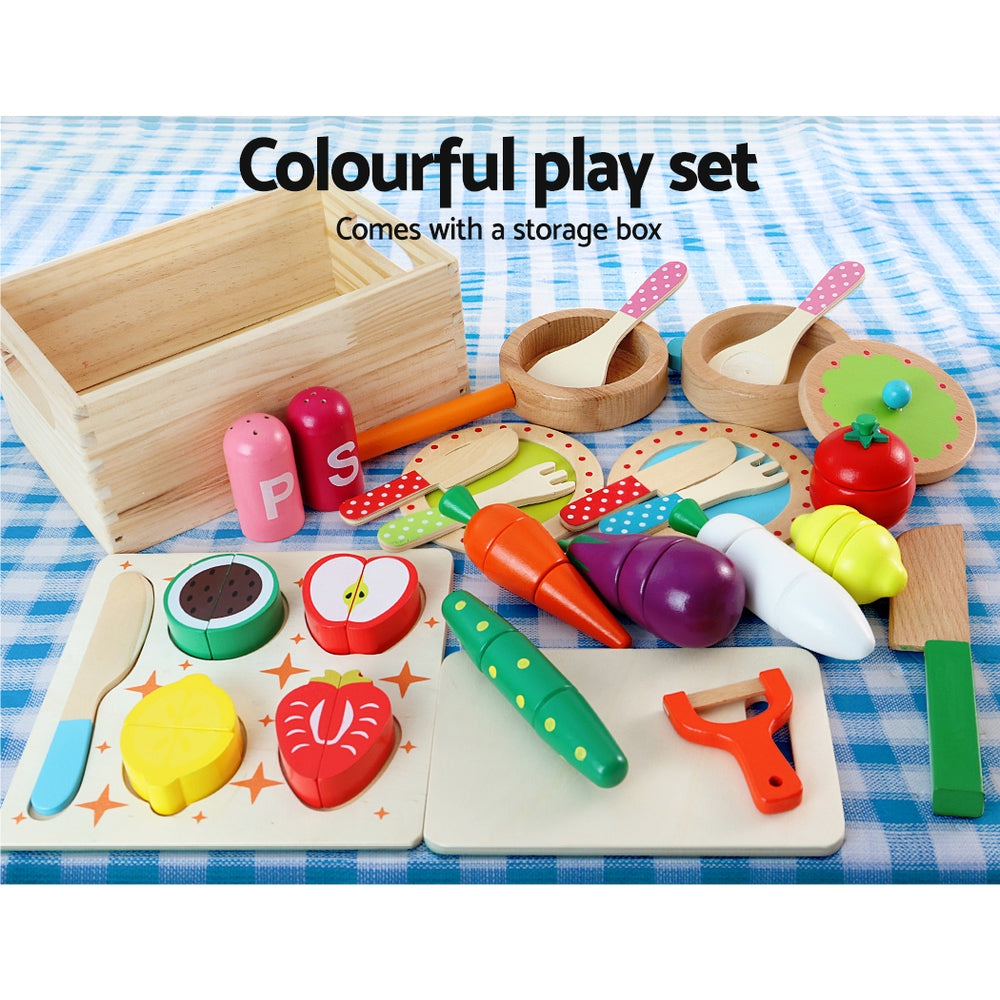 Marlook Kids Kitchen Play Set Wooden Pretend Toys Cooking Utensils Pots Pans Food