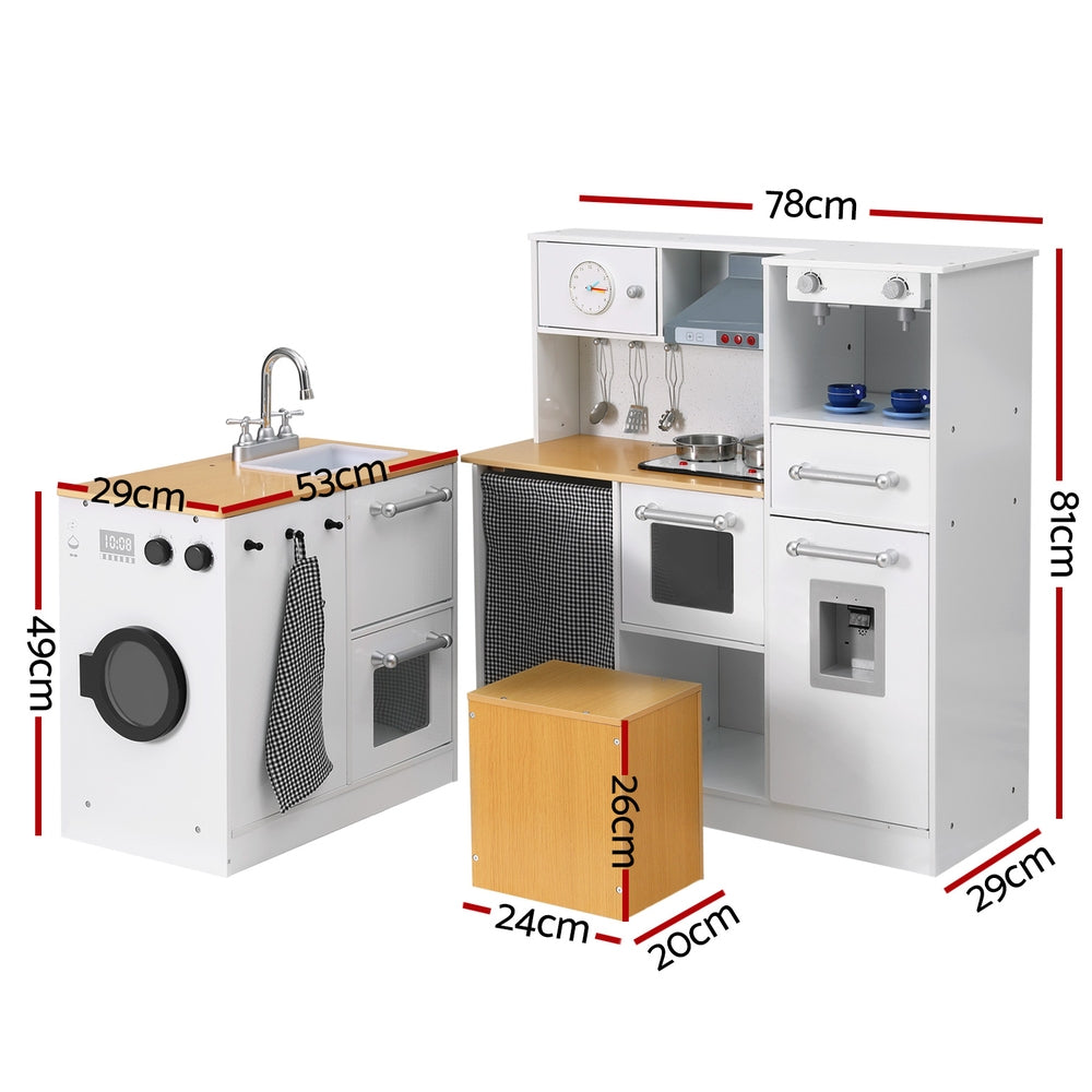 Marlook Kids Kitchen Playset 2-Piece Wooden Pretend Play Coffee Maker Toy 80CM White