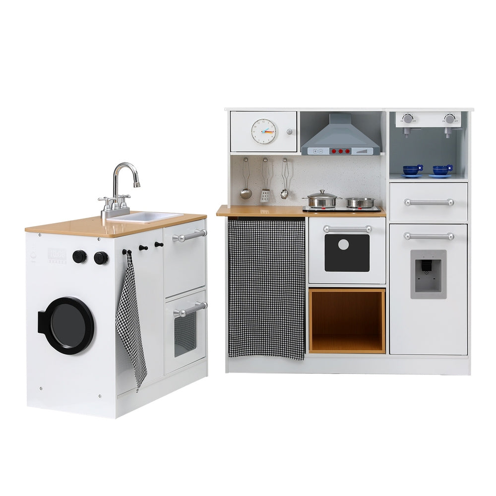Marlook Kids Kitchen Playset 2-Piece Wooden Pretend Play Coffee Maker Toy 80CM White