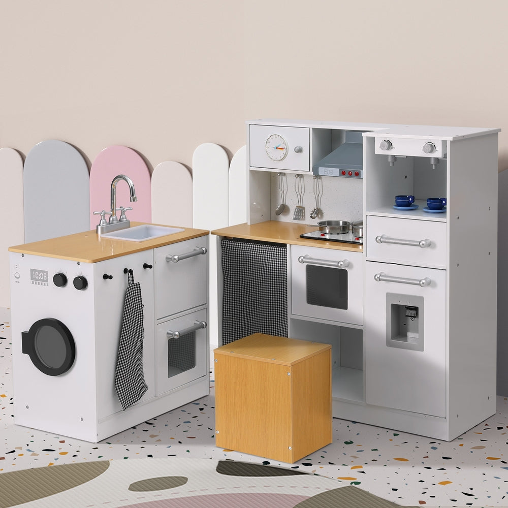 Marlook Kids Kitchen Playset 2-Piece Wooden Pretend Play Coffee Maker Toy 80CM White