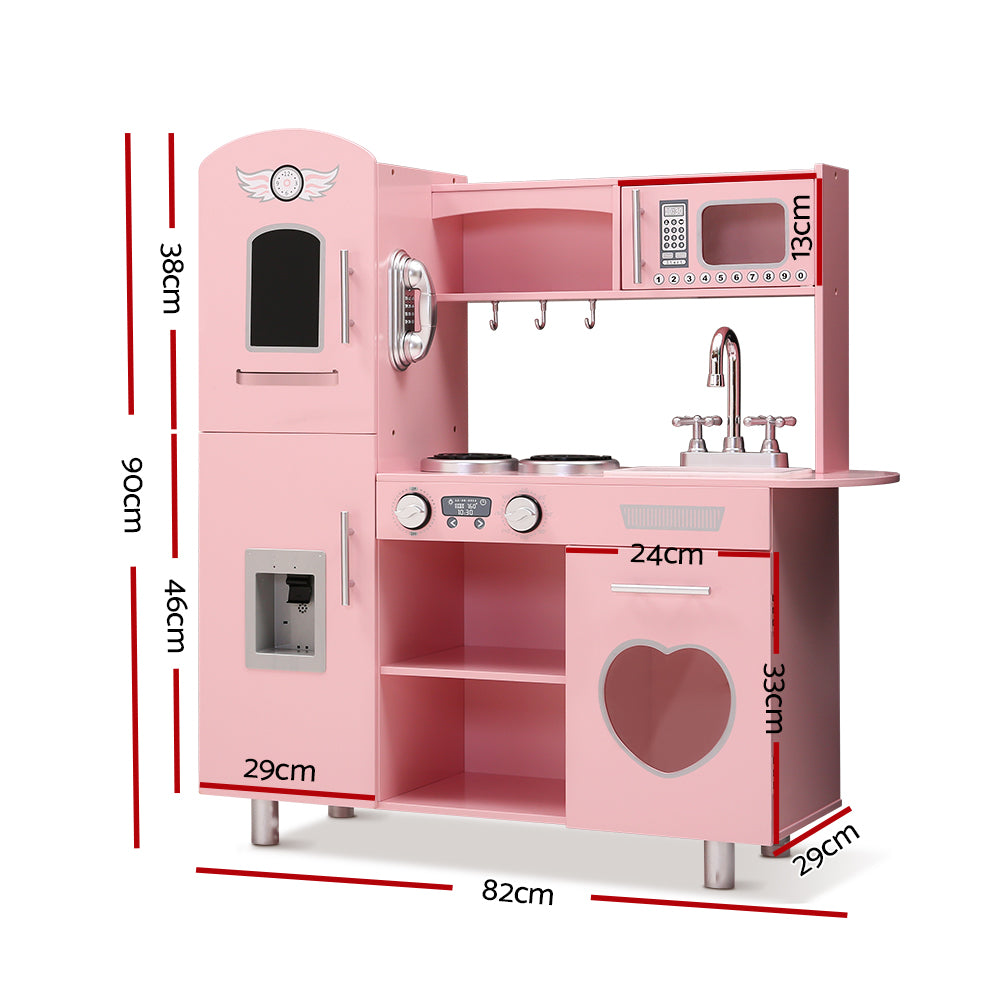 Marlook Kids Kitchen Play Set Wooden Pretend Toys Cooking Children Storage Pink