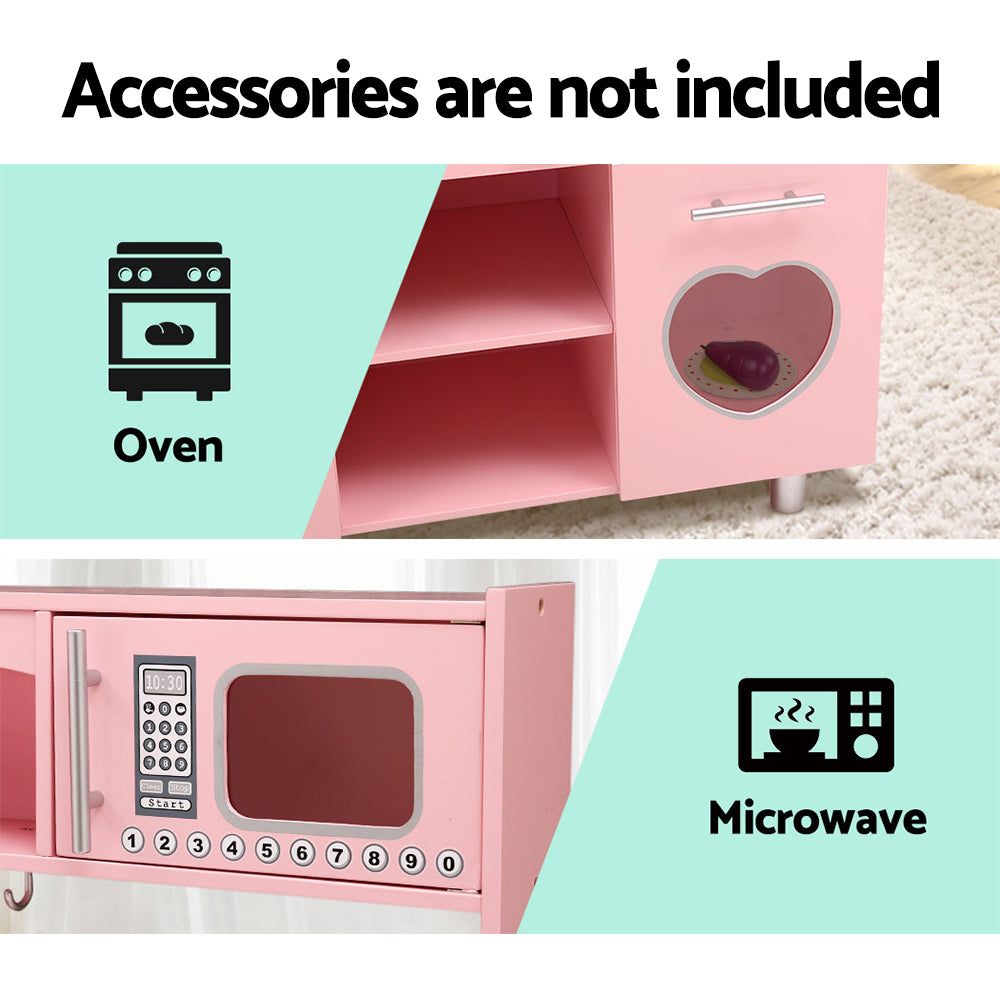 Marlook Kids Kitchen Play Set Wooden Pretend Toys Cooking Children Storage Pink