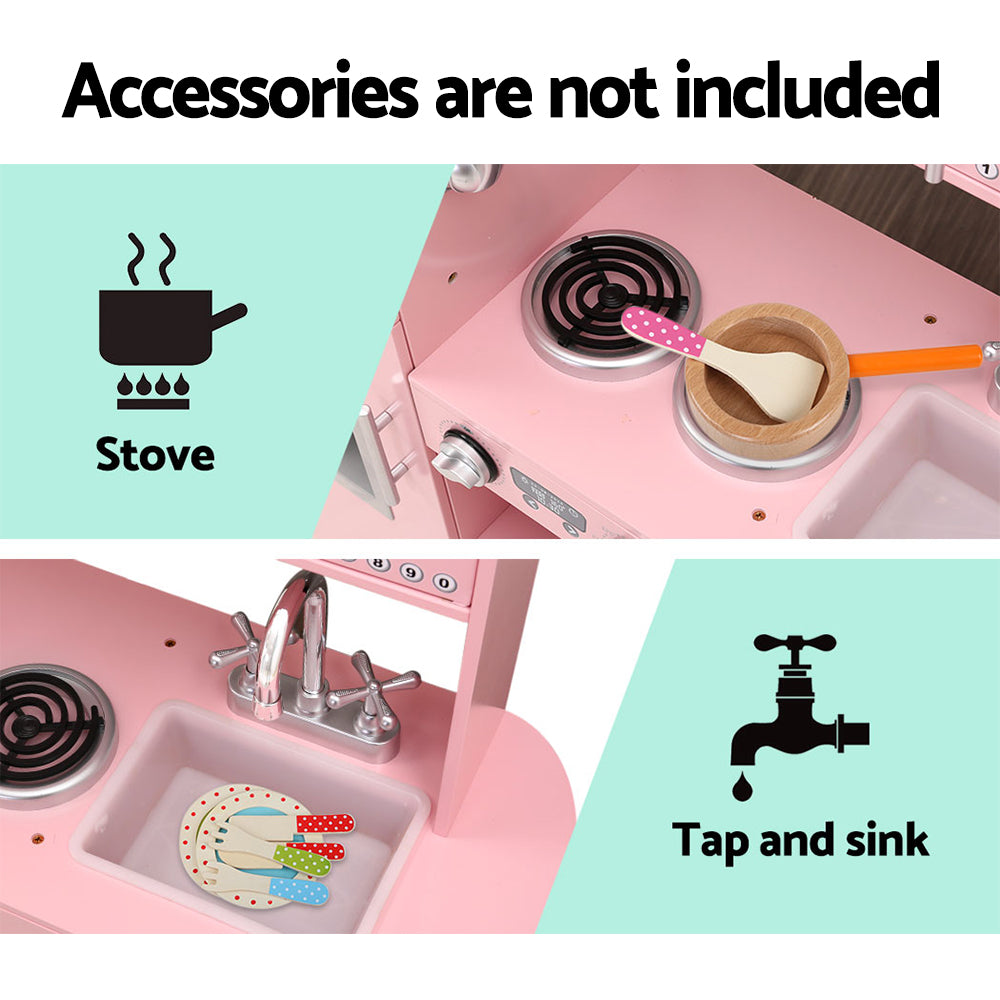 Marlook Kids Kitchen Play Set Wooden Pretend Toys Cooking Children Storage Pink