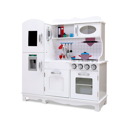 Marlook Kids Kitchen Play Set Wooden Pretend Toys Cooking Children Storage White