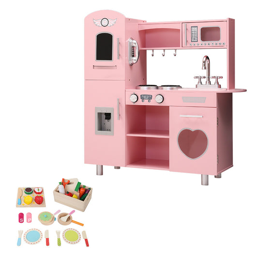 Marlook Kids Kitchen Play Set Wooden Pretend Toys Cooking Children Food Pink