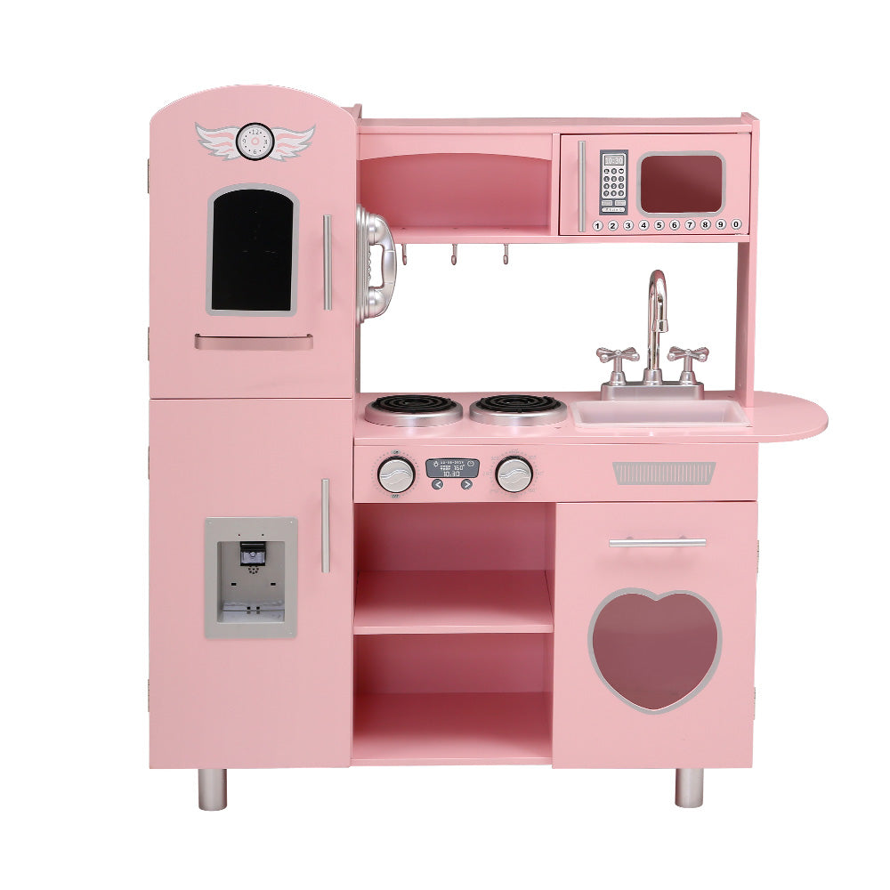 Marlook Kids Kitchen Play Set Wooden Pretend Toys Cooking Children Food Pink