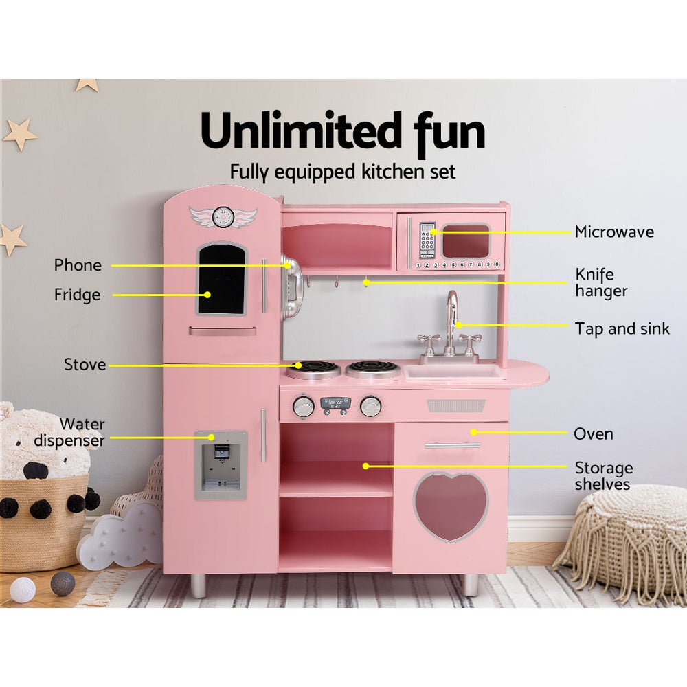 Marlook Kids Kitchen Play Set Wooden Pretend Toys Cooking Children Food Pink