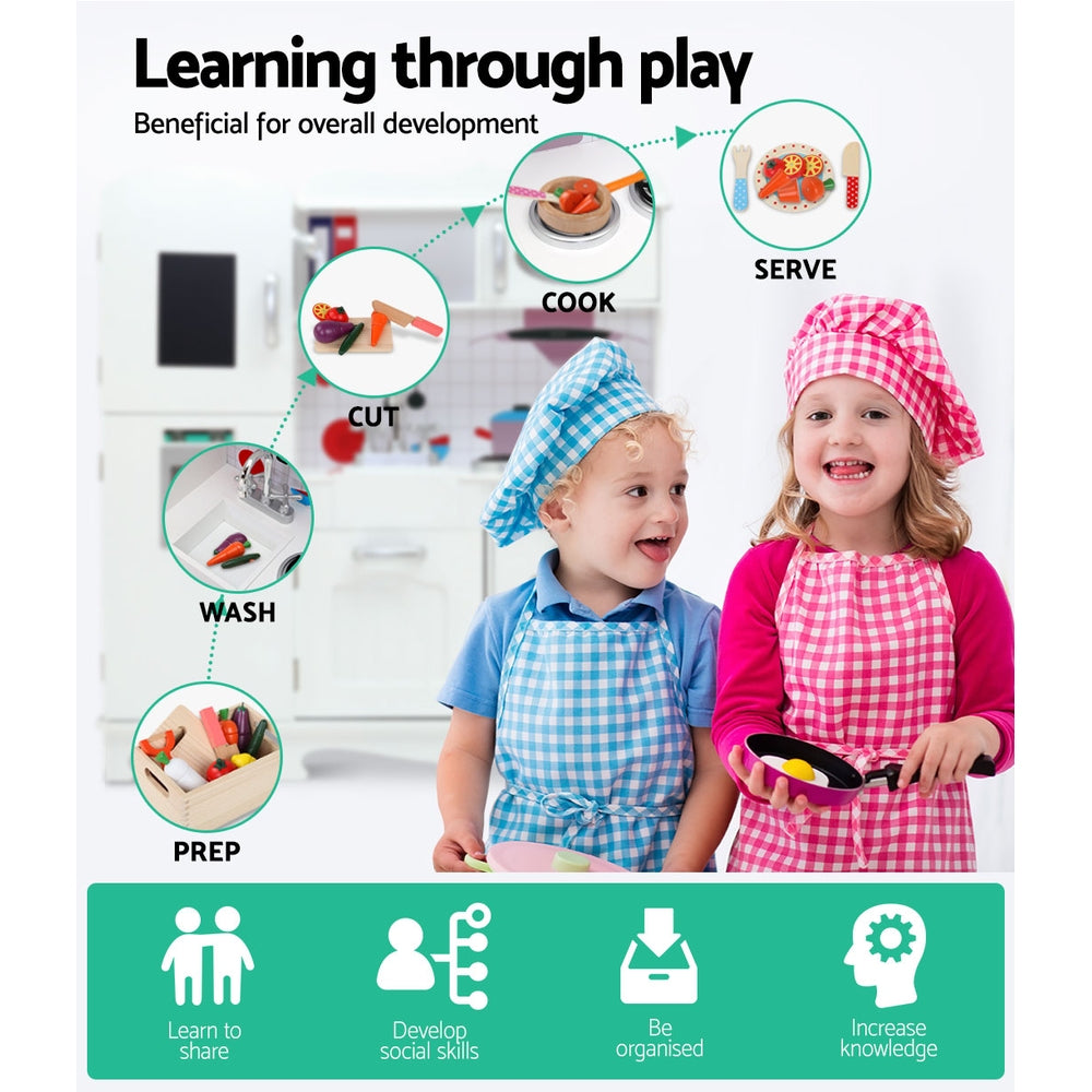 Marlook Kids Kitchen Play Set Wooden Pretend Toys Cooking Children Food White
