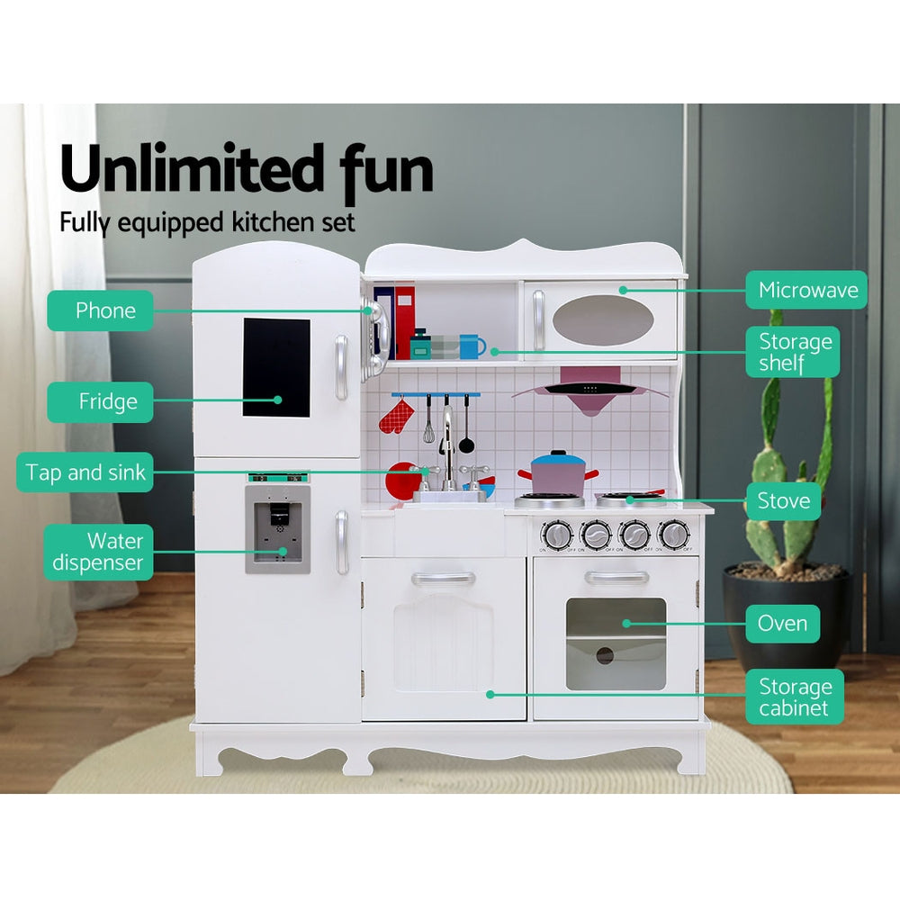 Marlook Kids Kitchen Play Set Wooden Pretend Toys Cooking Children Food White
