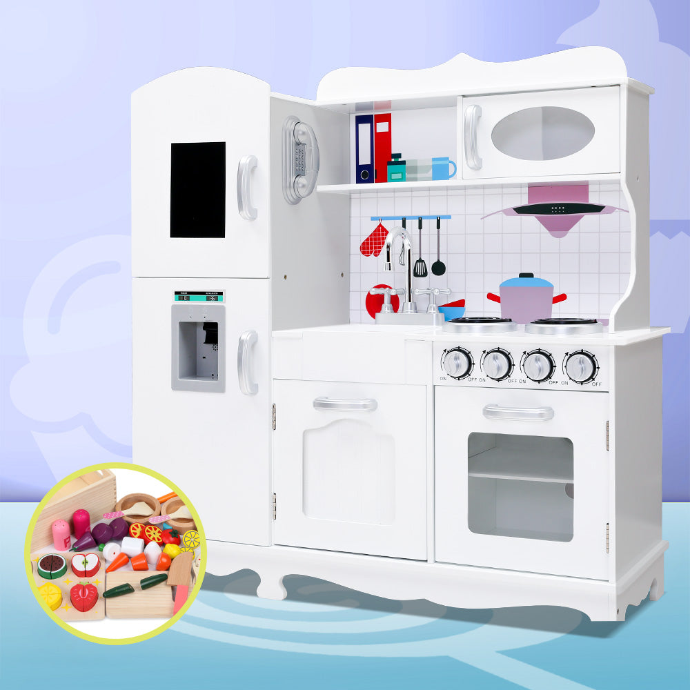 Marlook Kids Kitchen Play Set Wooden Pretend Toys Cooking Children Food White