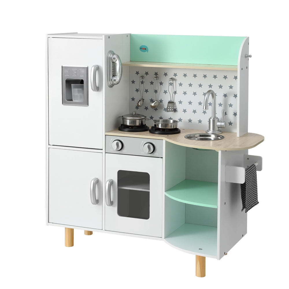 Marlook Kids Wooden Pretend Kitchen Play Sets Cooking Toys Oven Fridge 85CM Green