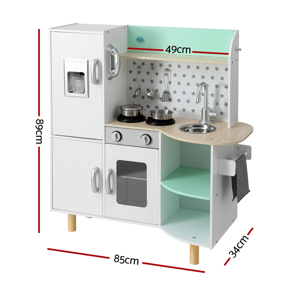 Marlook Kids Wooden Pretend Kitchen Play Sets Cooking Toys Oven Fridge 85CM Green