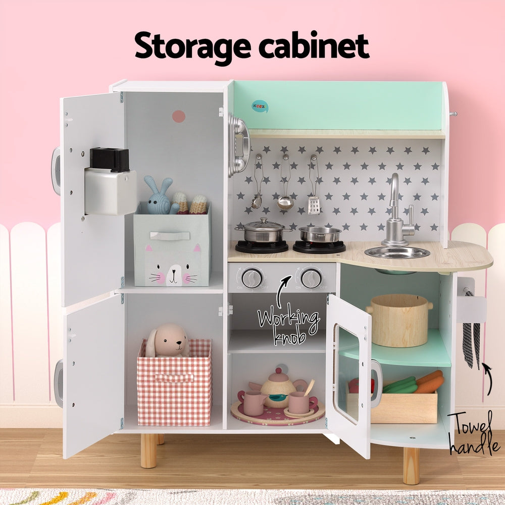 Marlook Kids Wooden Pretend Kitchen Play Sets Cooking Toys Oven Fridge 85CM Green
