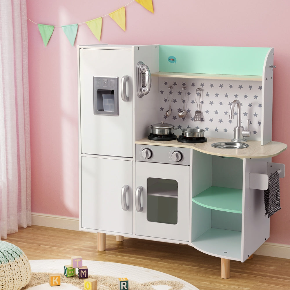Marlook Kids Wooden Pretend Kitchen Play Sets Cooking Toys Oven Fridge 85CM Green