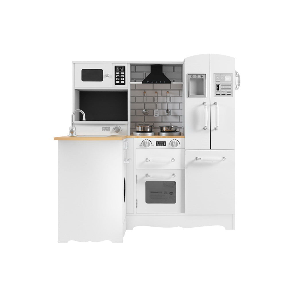 Marlook Kids Kitchen Play Set Wooden Pretend Toys Cooking Children Fridge White