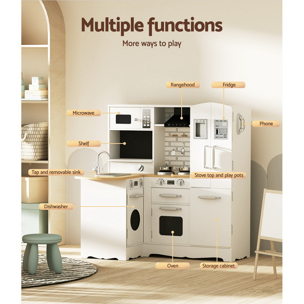 Marlook Kids Kitchen Play Set Wooden Pretend Toys Cooking Children Fridge White