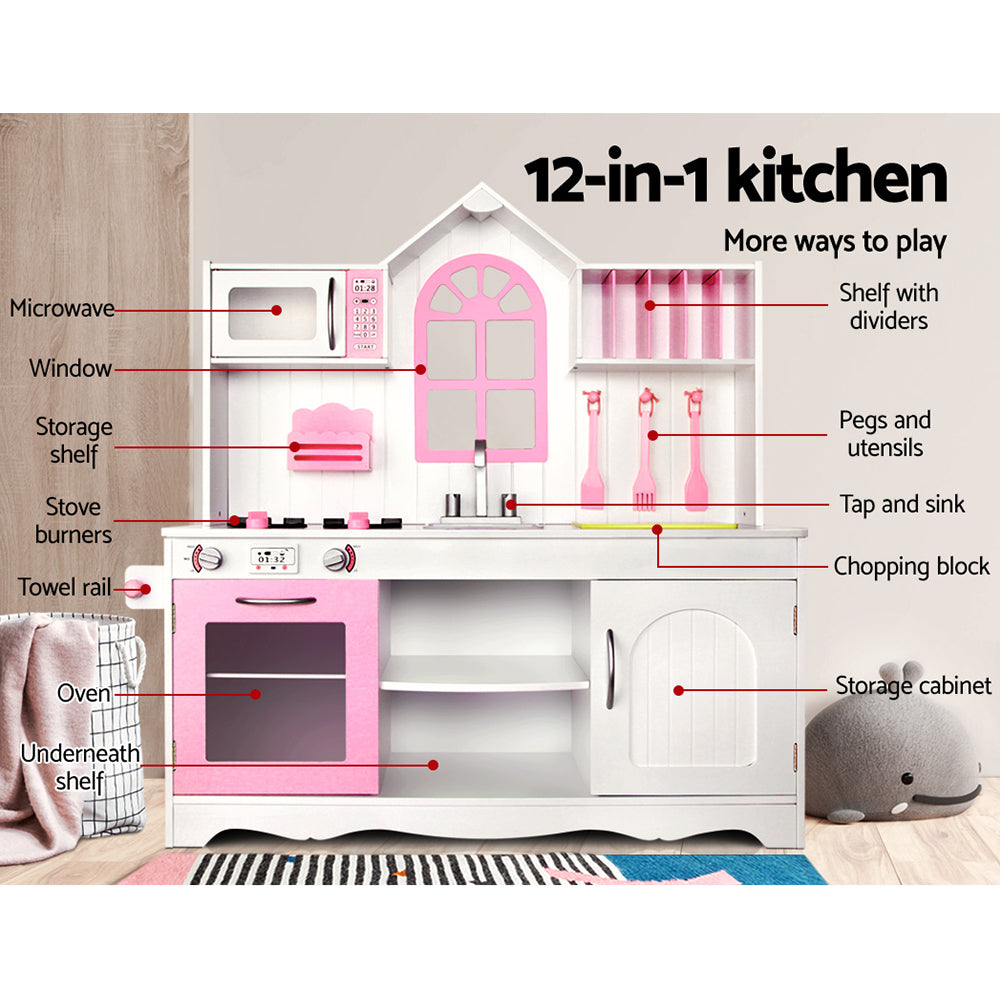 Marlook Kids Kitchen Play Set Wooden Pretend Toys Cooking Children Storage Cabinet