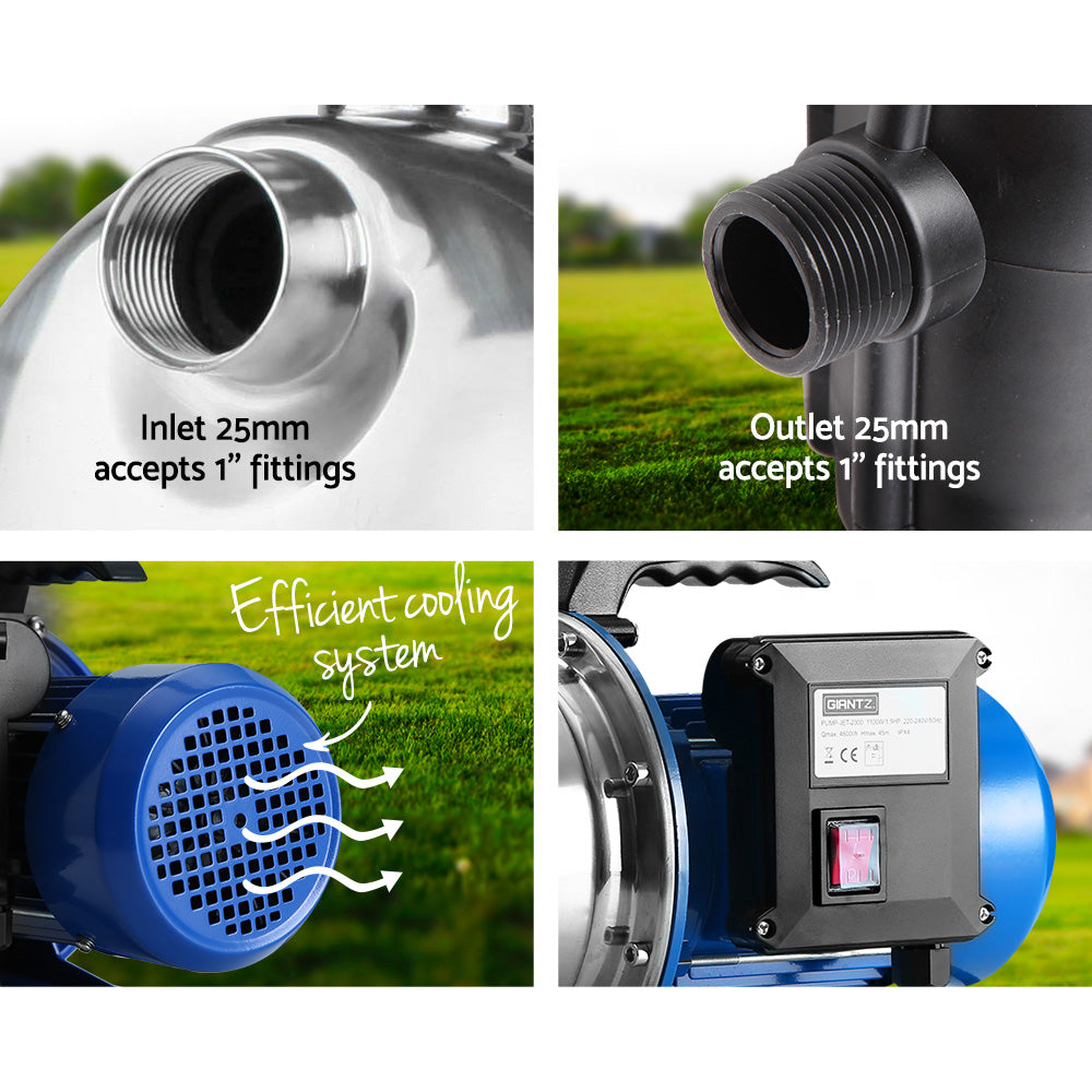 Marlook Garden Water Jet Pump High Pressure 1100W Tank Rain Farm Irrigation Black