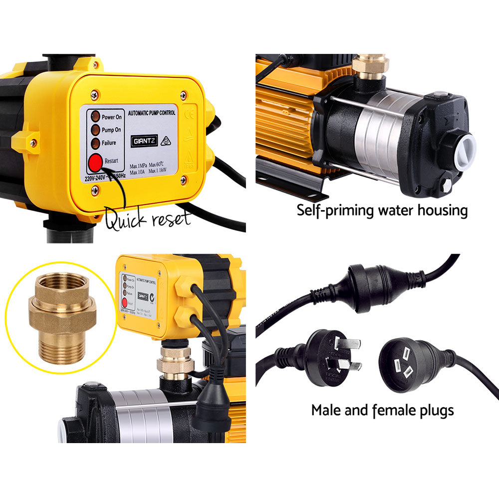 Marlook Garden Water Pump High Pressure 2000W Multi Stage Tank Rain Irrigation Yellow
