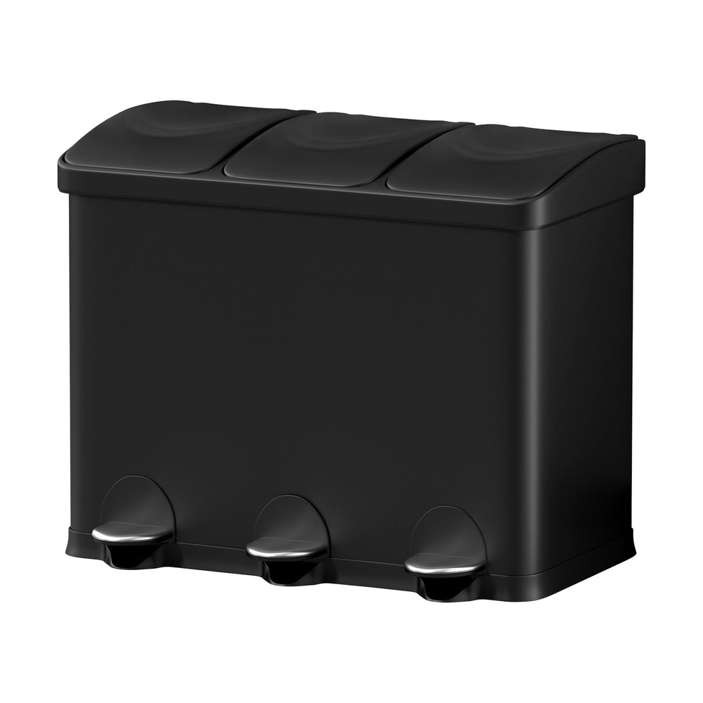 Marlook Pedal Bins Rubbish Bin Triple Compartments Waste Recycle Dustbins 45L