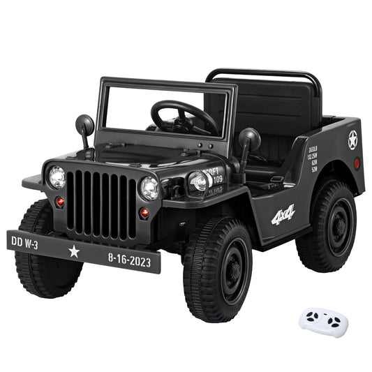 Marlook Kids Electric Ride On Car Jeep Military Off Road Toy Cars Remote 12V Black