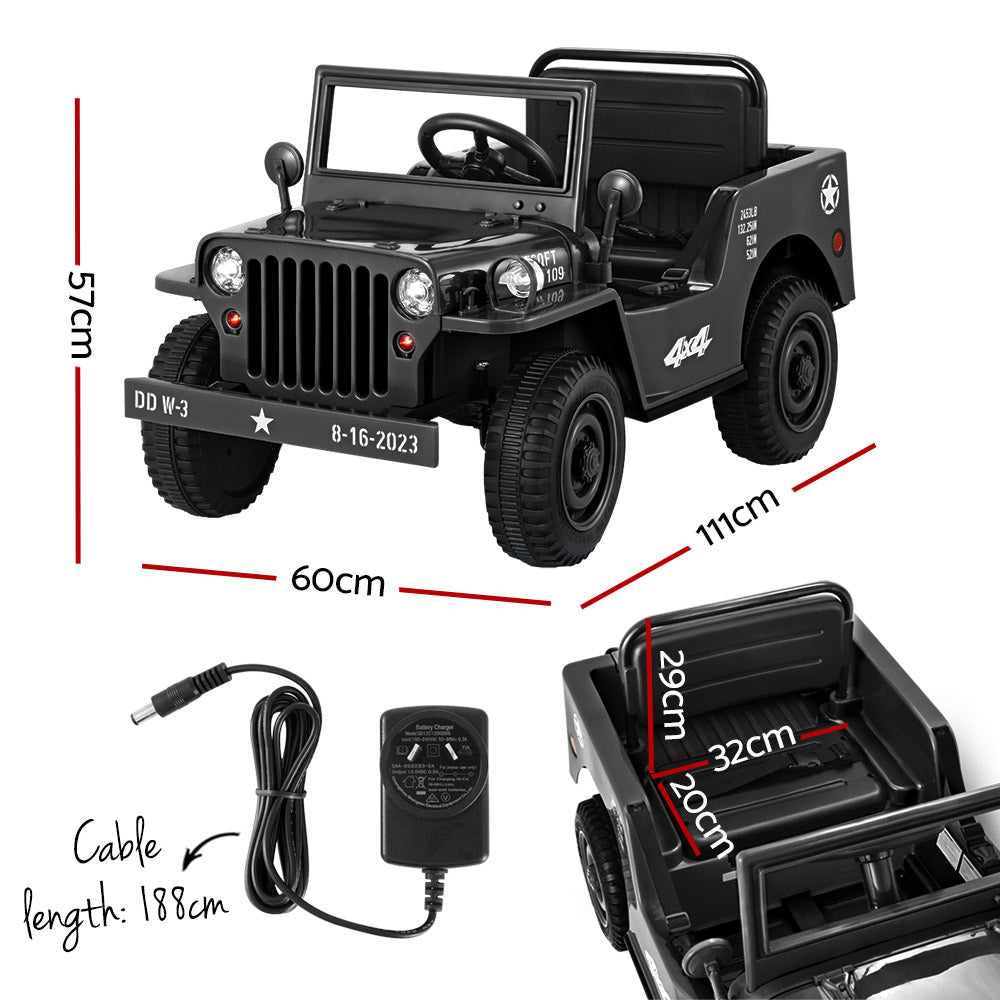 Marlook Kids Electric Ride On Car Jeep Military Off Road Toy Cars Remote 12V Black