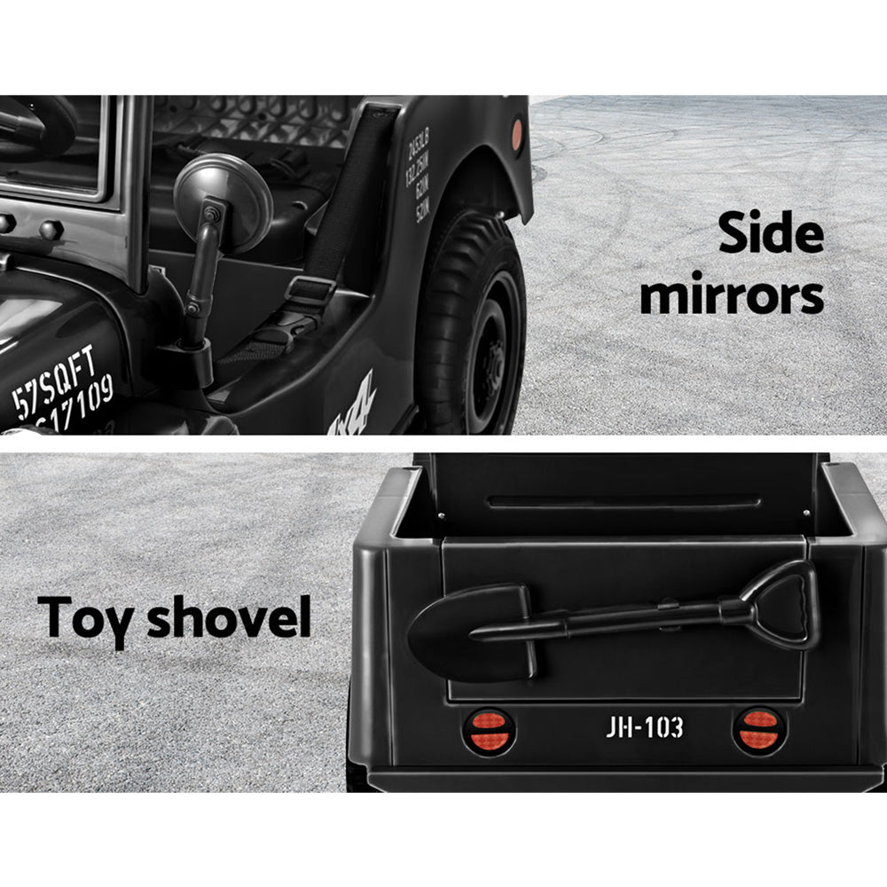 Marlook Kids Electric Ride On Car Jeep Military Off Road Toy Cars Remote 12V Black