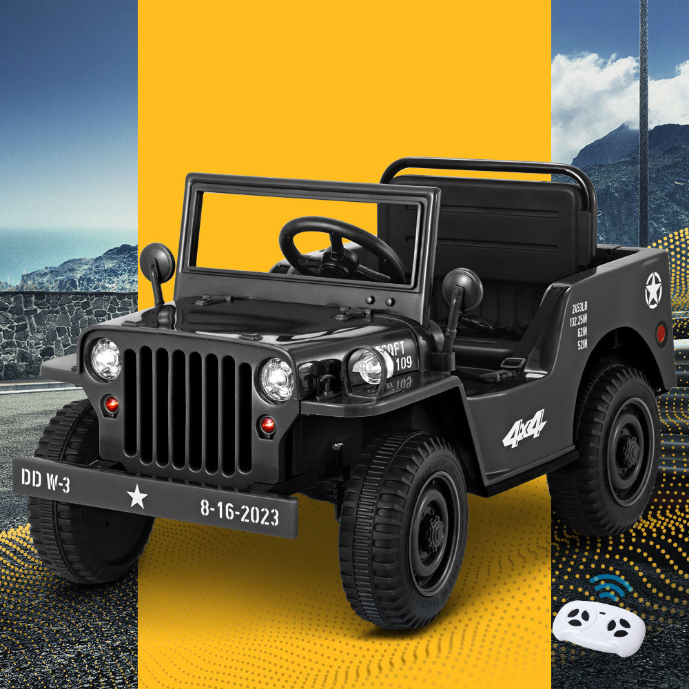 Marlook Kids Electric Ride On Car Jeep Military Off Road Toy Cars Remote 12V Black